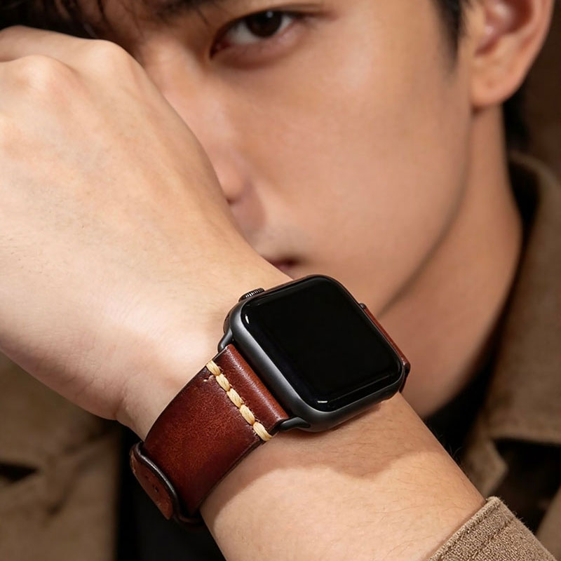 Vintage Leather Apple Watch Band, Handmade Retro Replacement Strap - Image 5