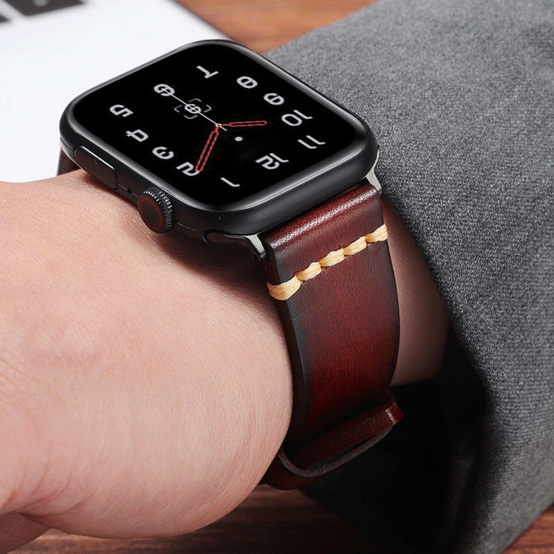 Vintage Leather Apple Watch Band, Handmade Retro Replacement Strap - Image 2