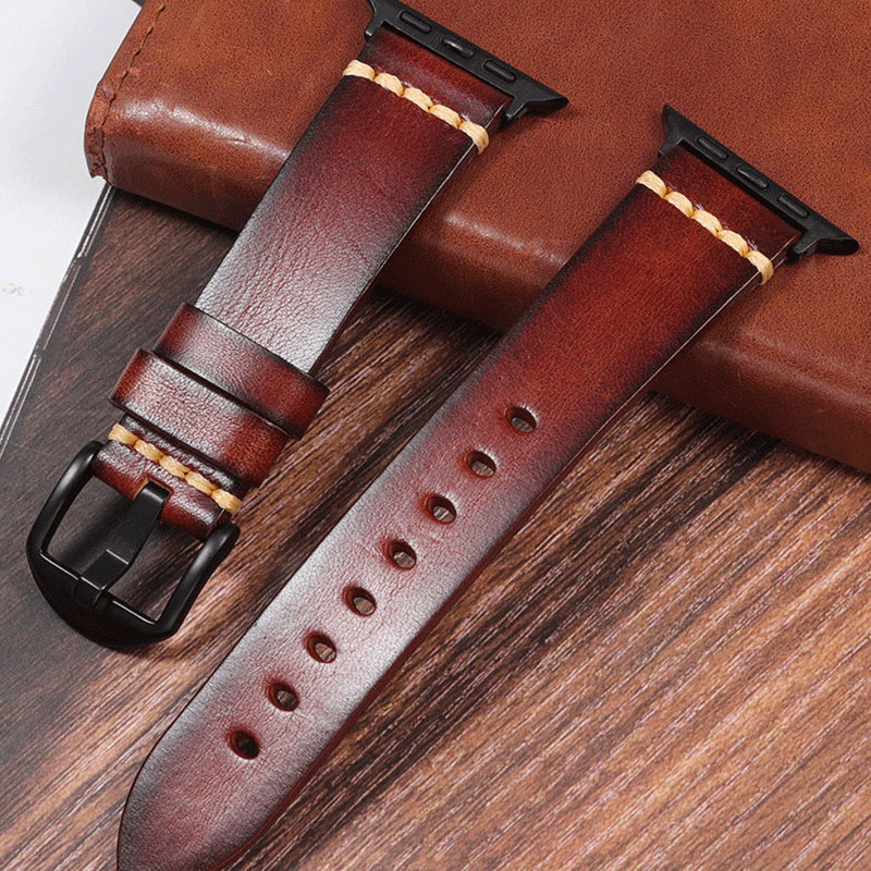 Vintage Leather Apple Watch Band, Handmade Retro Replacement Strap - Image 3