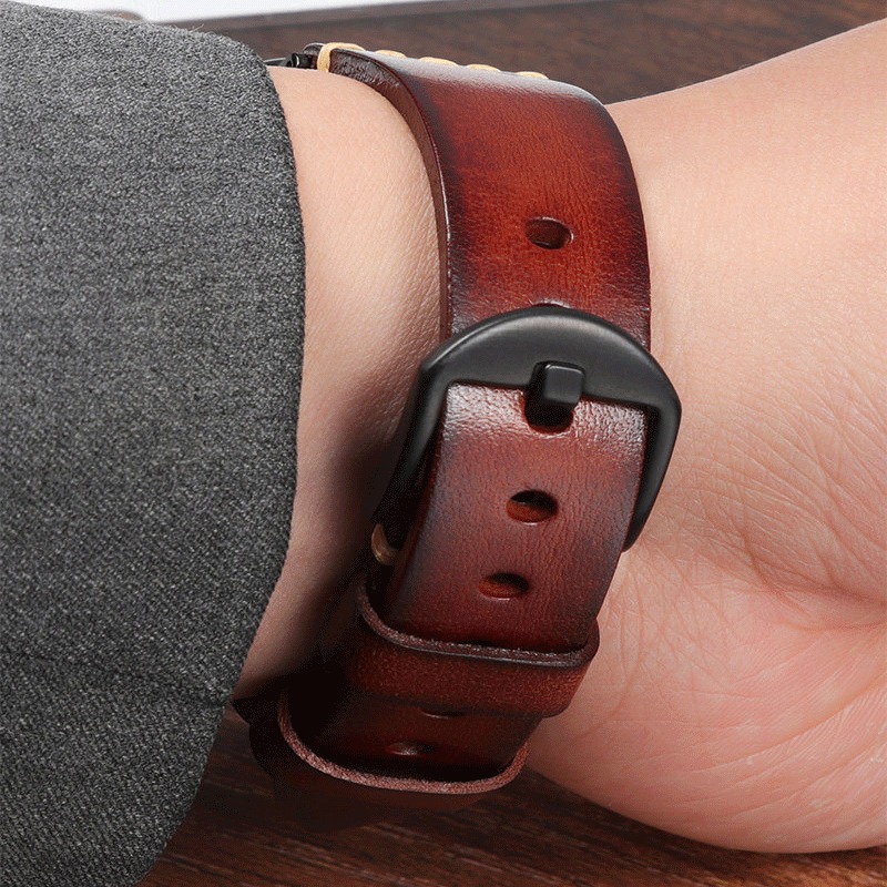Vintage Leather Apple Watch Band, Handmade Retro Replacement Strap - Image 4