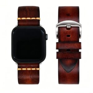 Vintage Leather Apple Watch Band, Handmade Retro Replacement Strap