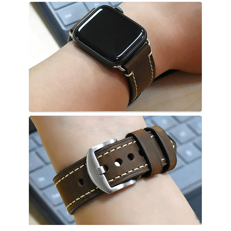Genuine Leather Band for Apple Watch, Adjustable Premium Watch Strap - Image 2