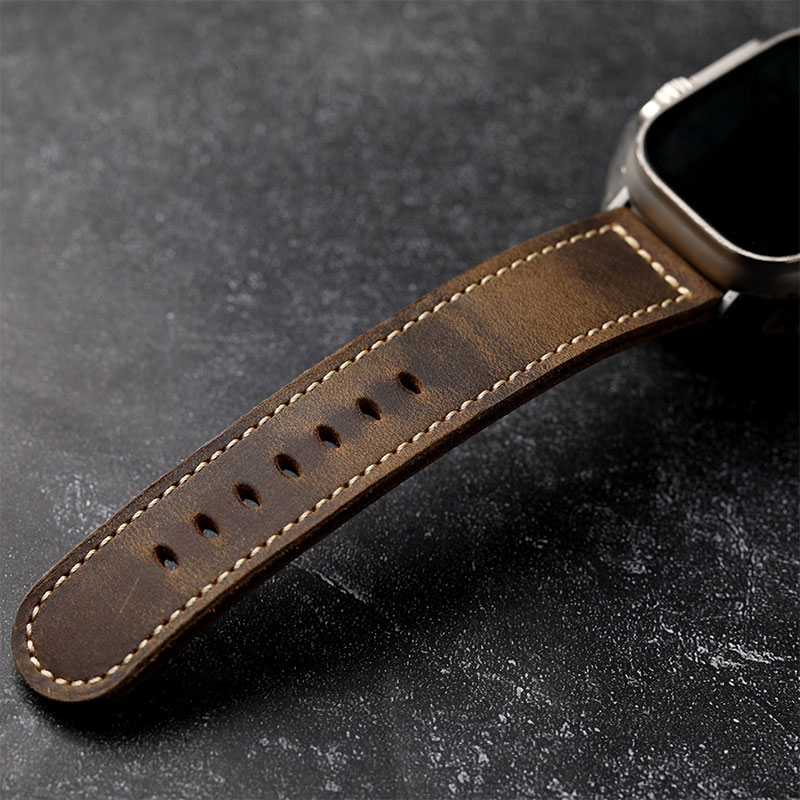 Genuine Leather Apple Watch Band for Men, Classic Vintage Leather Strap - Image 2