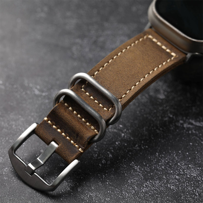Genuine Leather Apple Watch Band for Men, Classic Vintage Leather Strap - Image 3