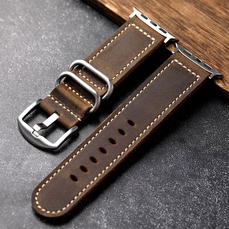 Genuine Leather Apple Watch Band for Men, Classic Vintage Leather Strap - Image 5