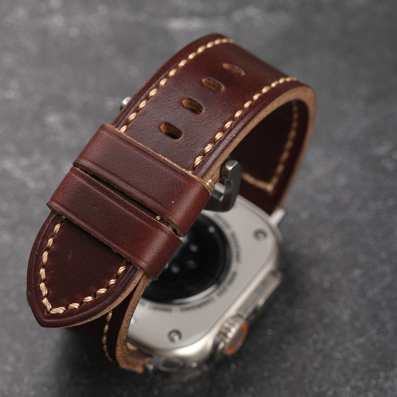 Brown Genuine Leather Apple Watch Strap, Classic Premium Watch Band - Image 2