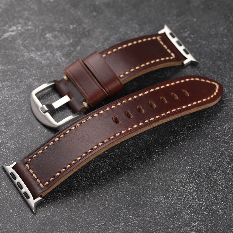 Brown Genuine Leather Apple Watch Strap, Classic Premium Watch Band - Image 3