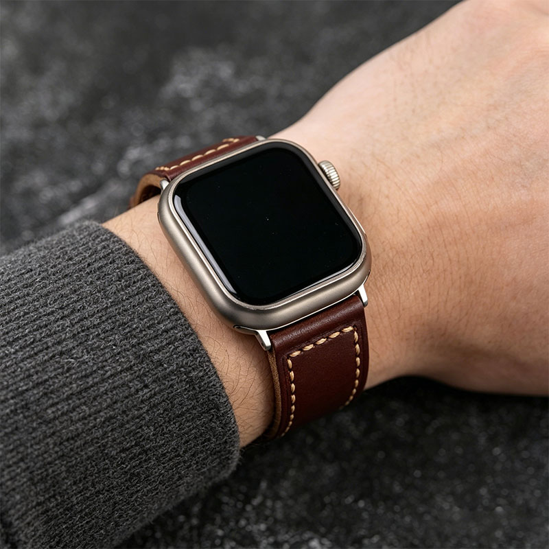 Brown Genuine Leather Apple Watch Strap, Classic Premium Watch Band - Image 4