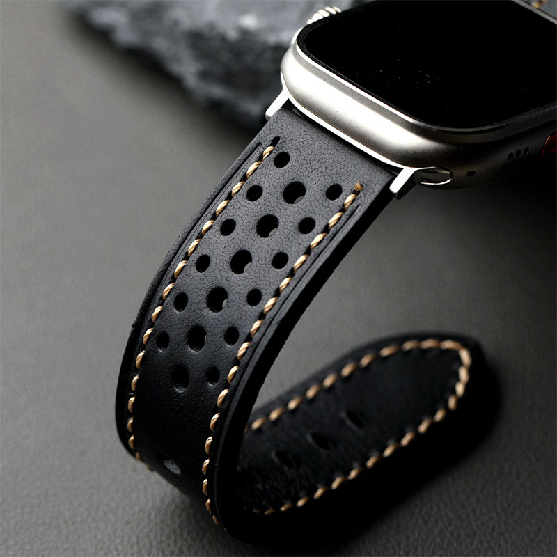 Black Leather Apple Watch Band, Elegant Business Strap for Men - Image 2