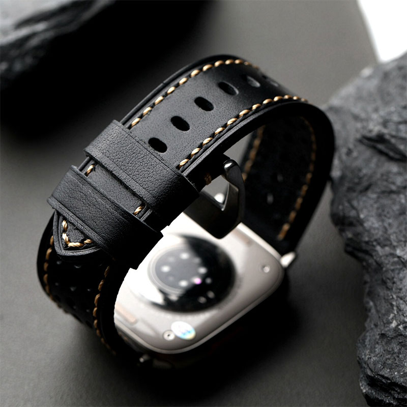 Black Leather Apple Watch Band, Elegant Business Strap for Men - Image 3