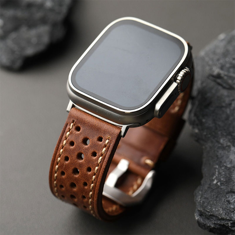 Black Leather Apple Watch Band, Elegant Business Strap for Men - Image 4