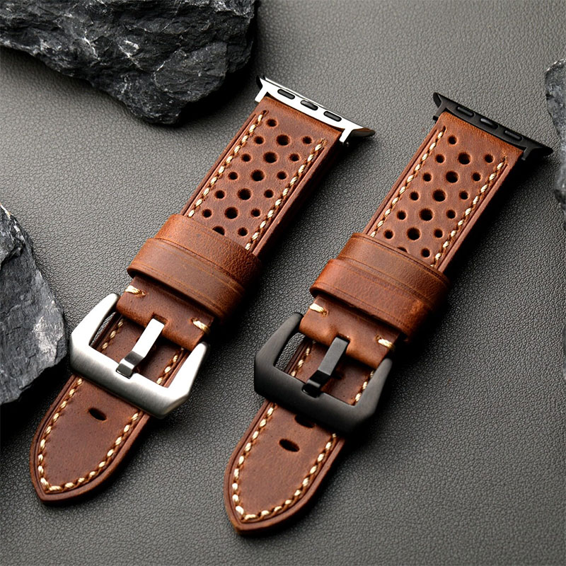 Black Leather Apple Watch Band, Elegant Business Strap for Men - Image 5